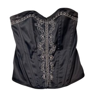 Charlotte Russe Black Corset Bustier Top Lace Up Back‎ Embroidered Size L